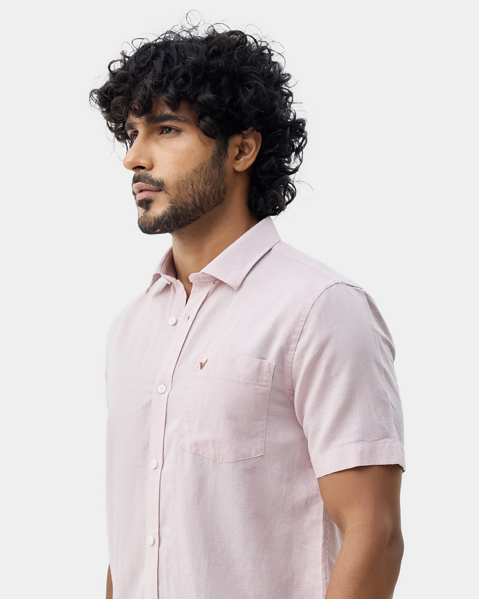 Light Pink Half Sleeve Linen Solid Shirt - Cleo