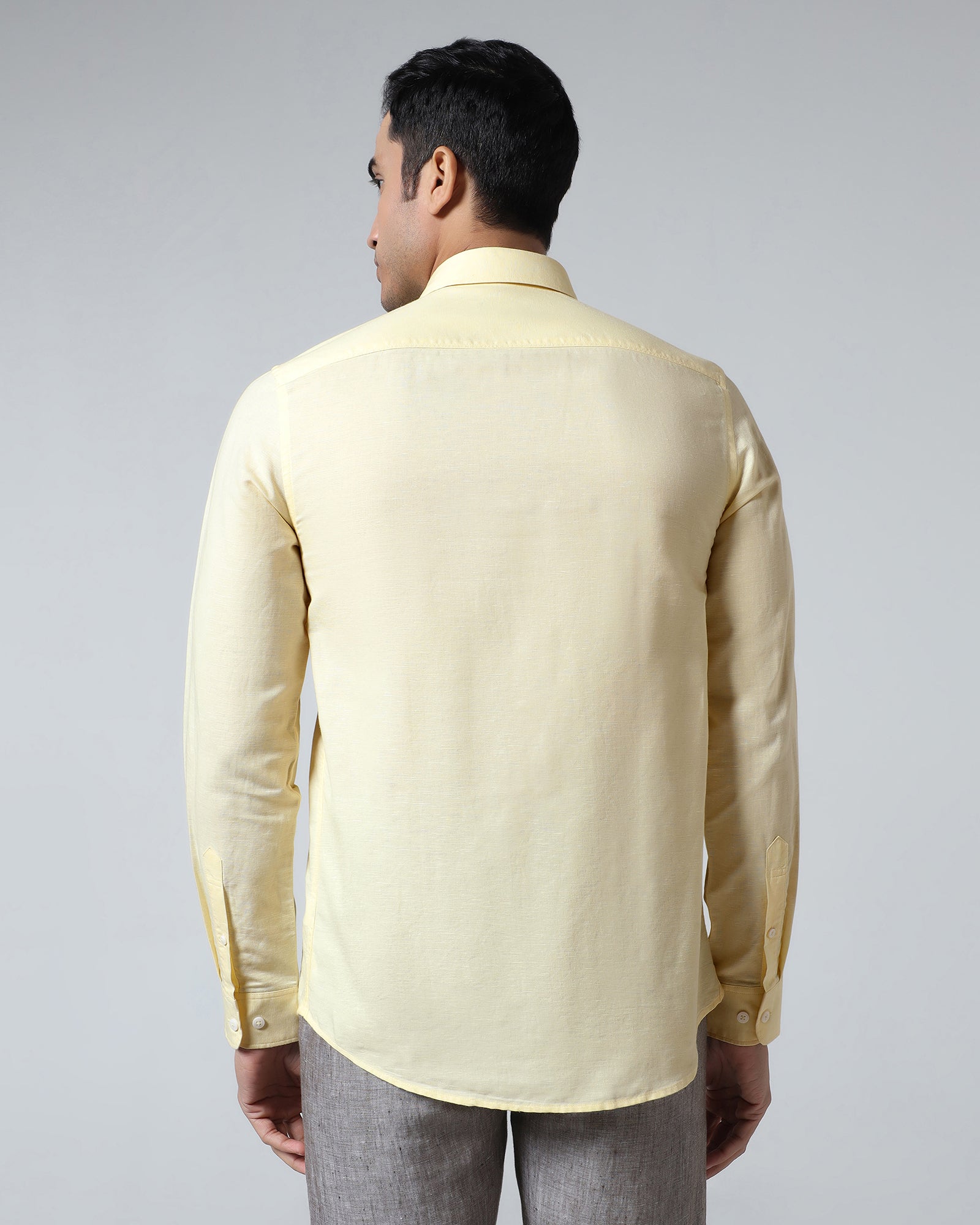 Light Yellow Linen Solid Shirt - Cleo