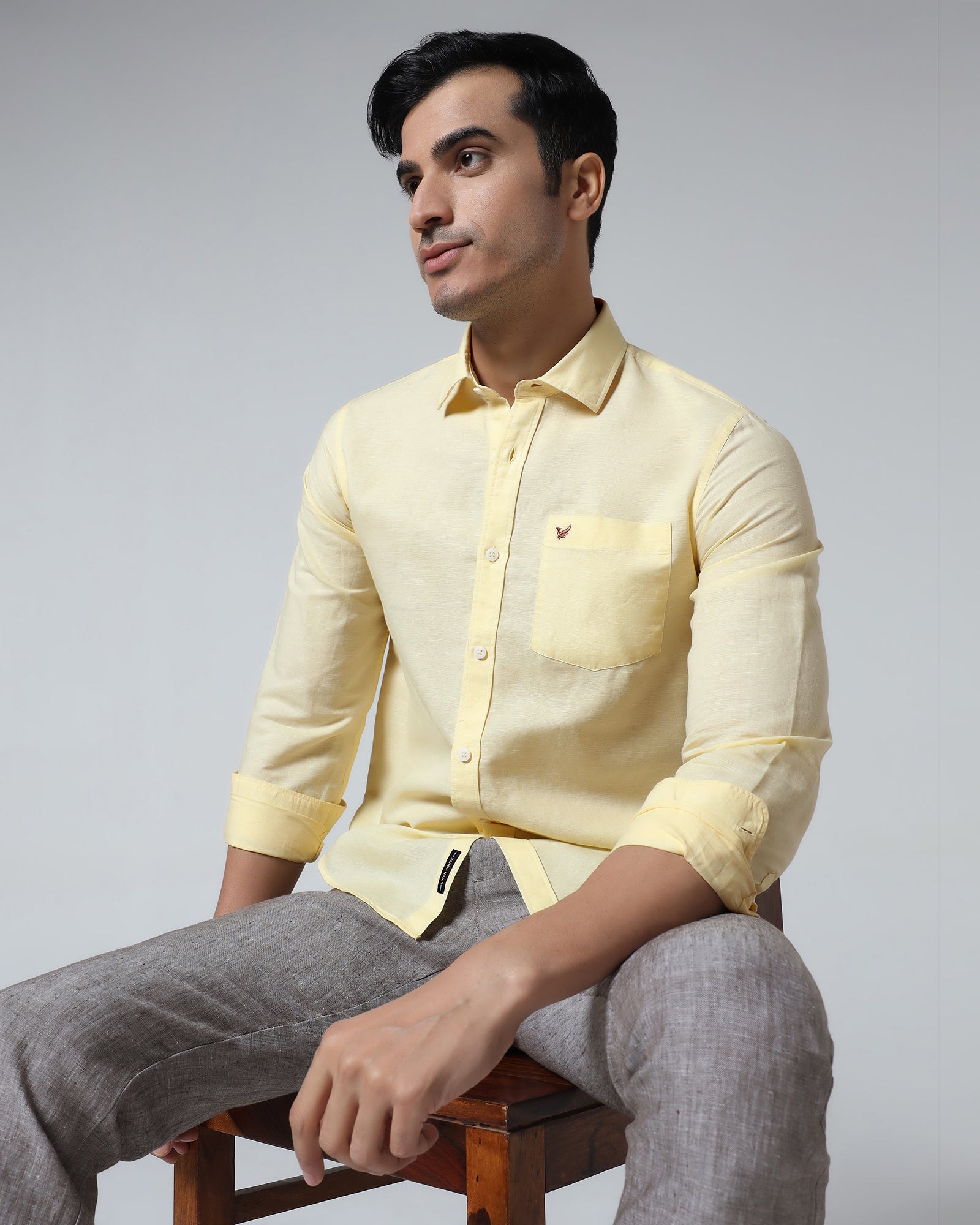 Light Yellow Linen Solid Shirt - Cleo