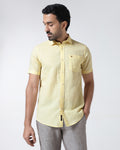 Light Yellow Half Sleeve Linen Solid Shirt - Cleo