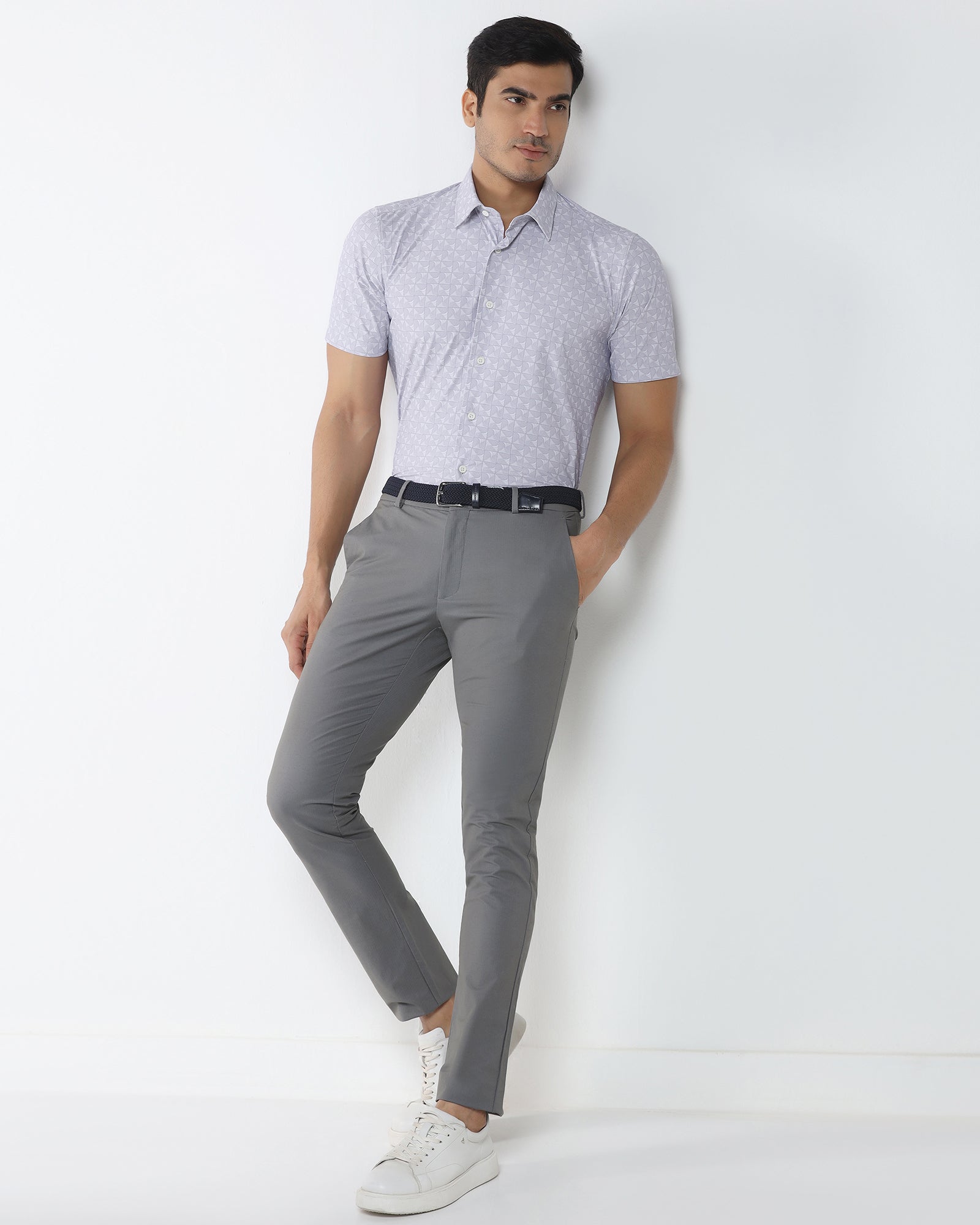 Lilac Half Sleeve TechPro Printed Shirt - Reneos