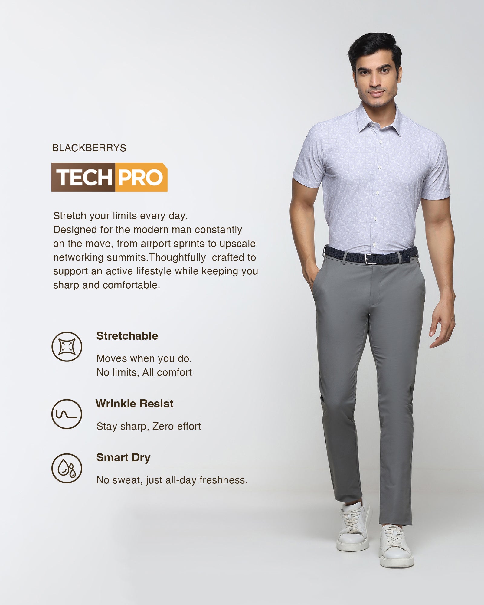 Lilac Half Sleeve TechPro Printed Shirt - Reneos