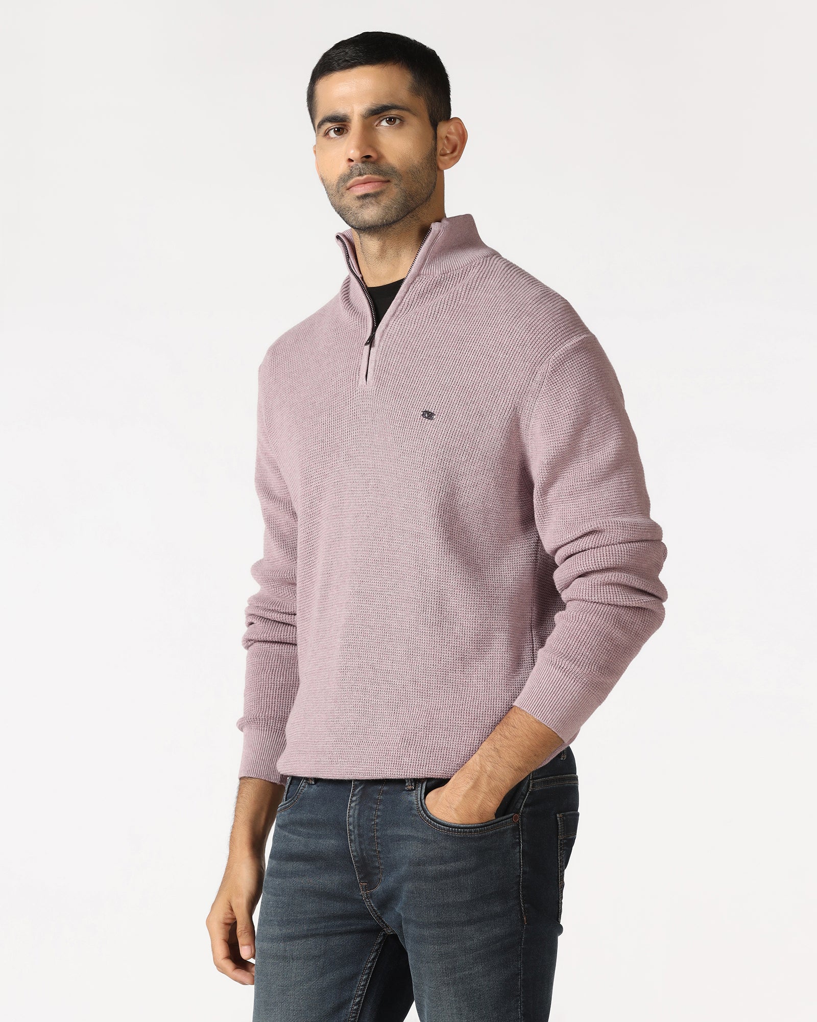 Lilac High Neck Jacquard Sweater - Price