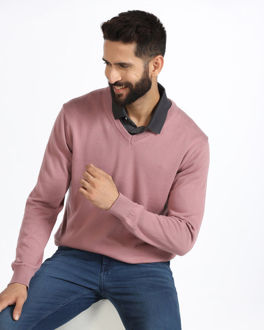 Lilac V-Neck Solid Sweater - Vneckter