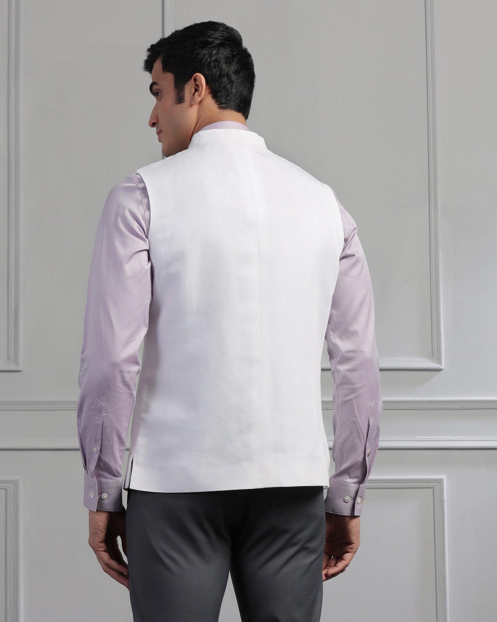 Linen Bandhgala Formal White Solid Waistcoat - Swift