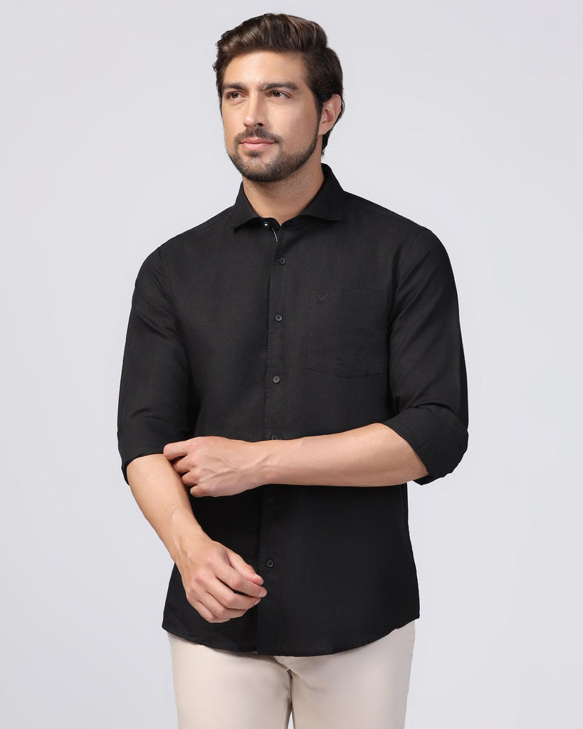 Linen Casual Black Solid Shirt - Salmon