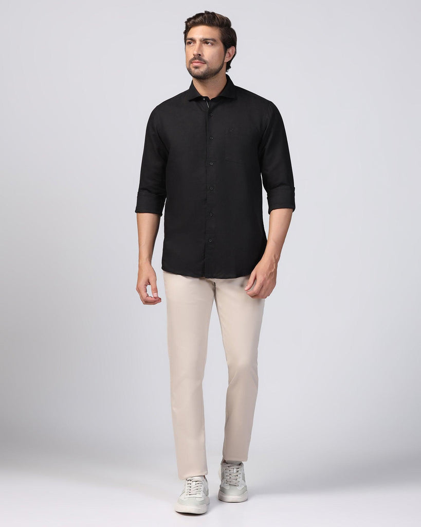 Linen Casual Black Solid Shirt - Salmon