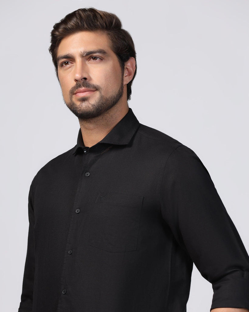 Linen Casual Black Solid Shirt - Salmon