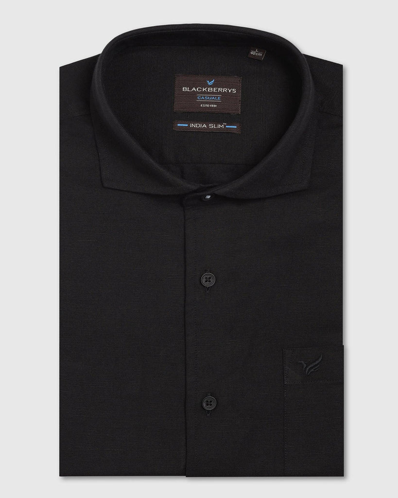 Linen Casual Black Solid Shirt - Salmon