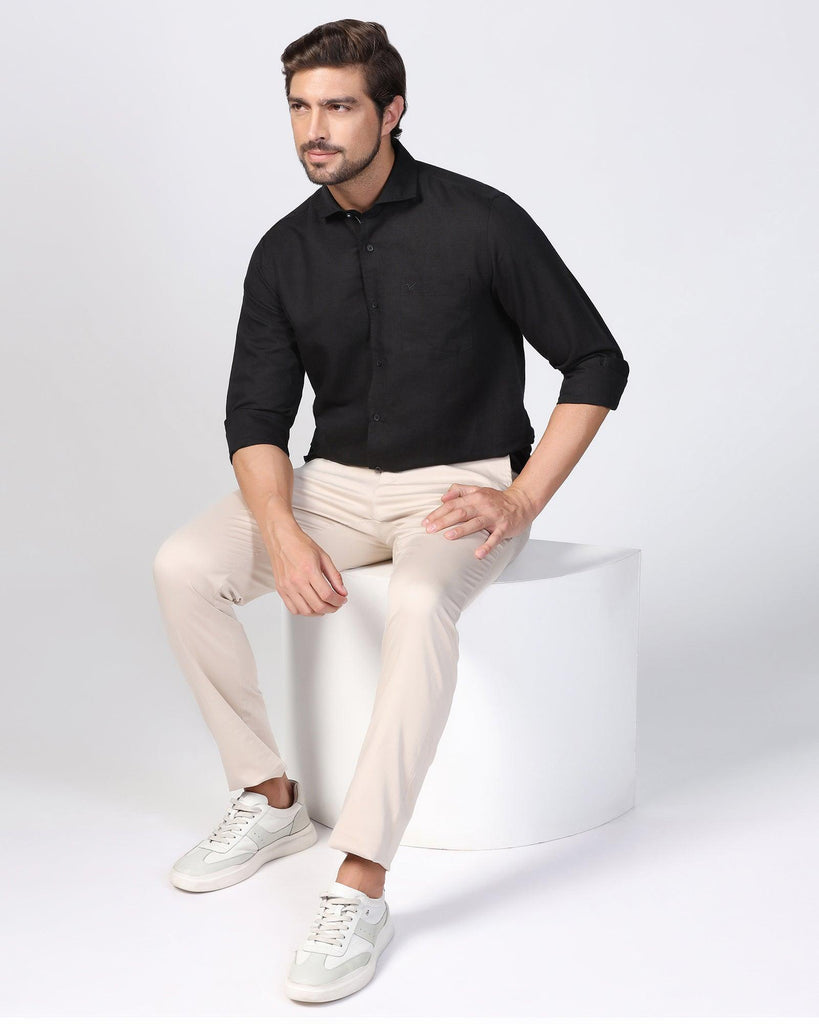 Linen Casual Black Solid Shirt - Salmon