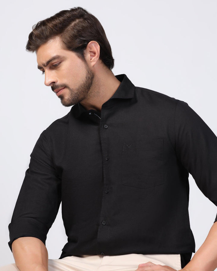 Linen Casual Black Solid Shirt - Salmon