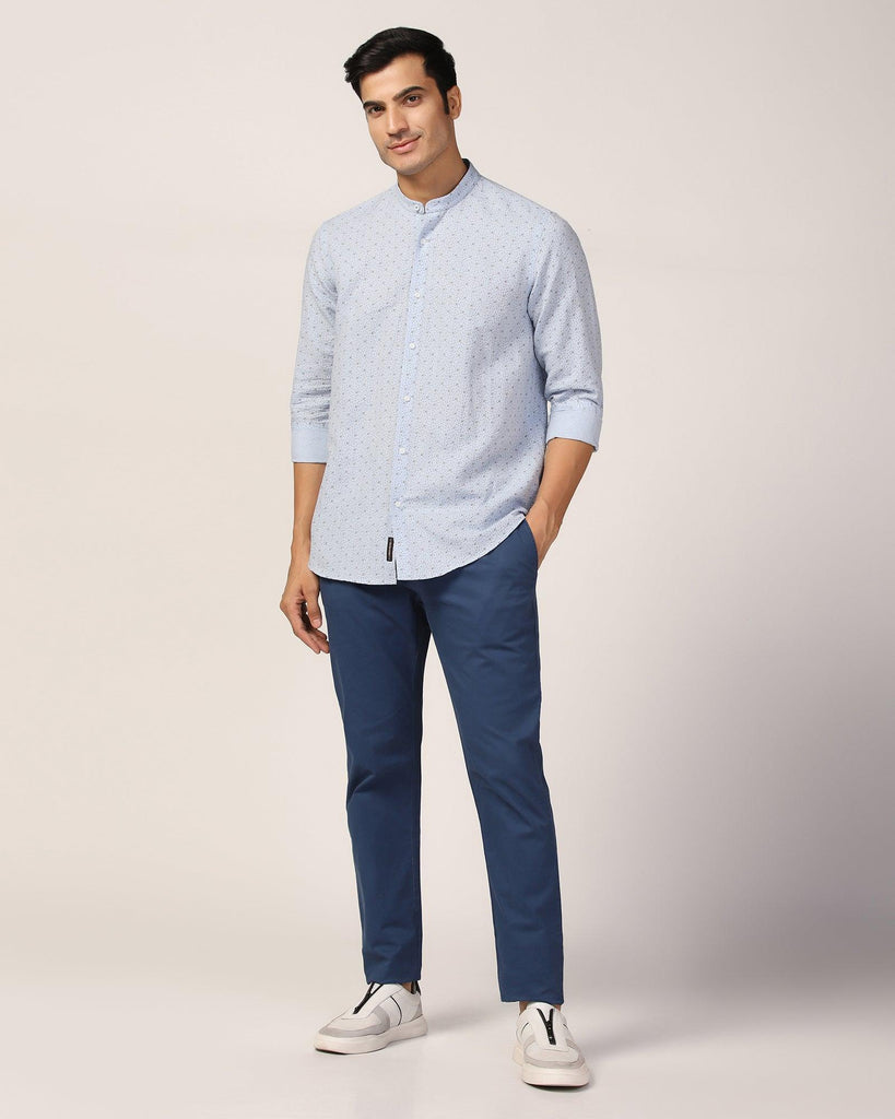 Linen Casual Blue Printed Shirt - Leaf