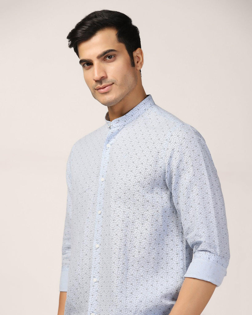 Linen Casual Blue Printed Shirt - Leaf