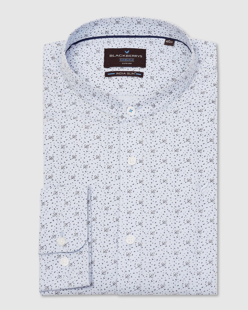 Linen Casual Blue Printed Shirt - Leaf