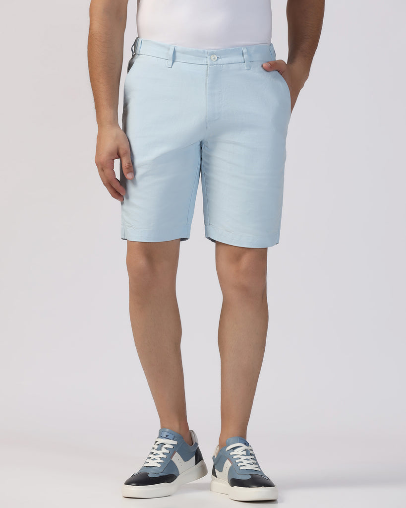 Linen Casual Blue Solid Shorts - Kin