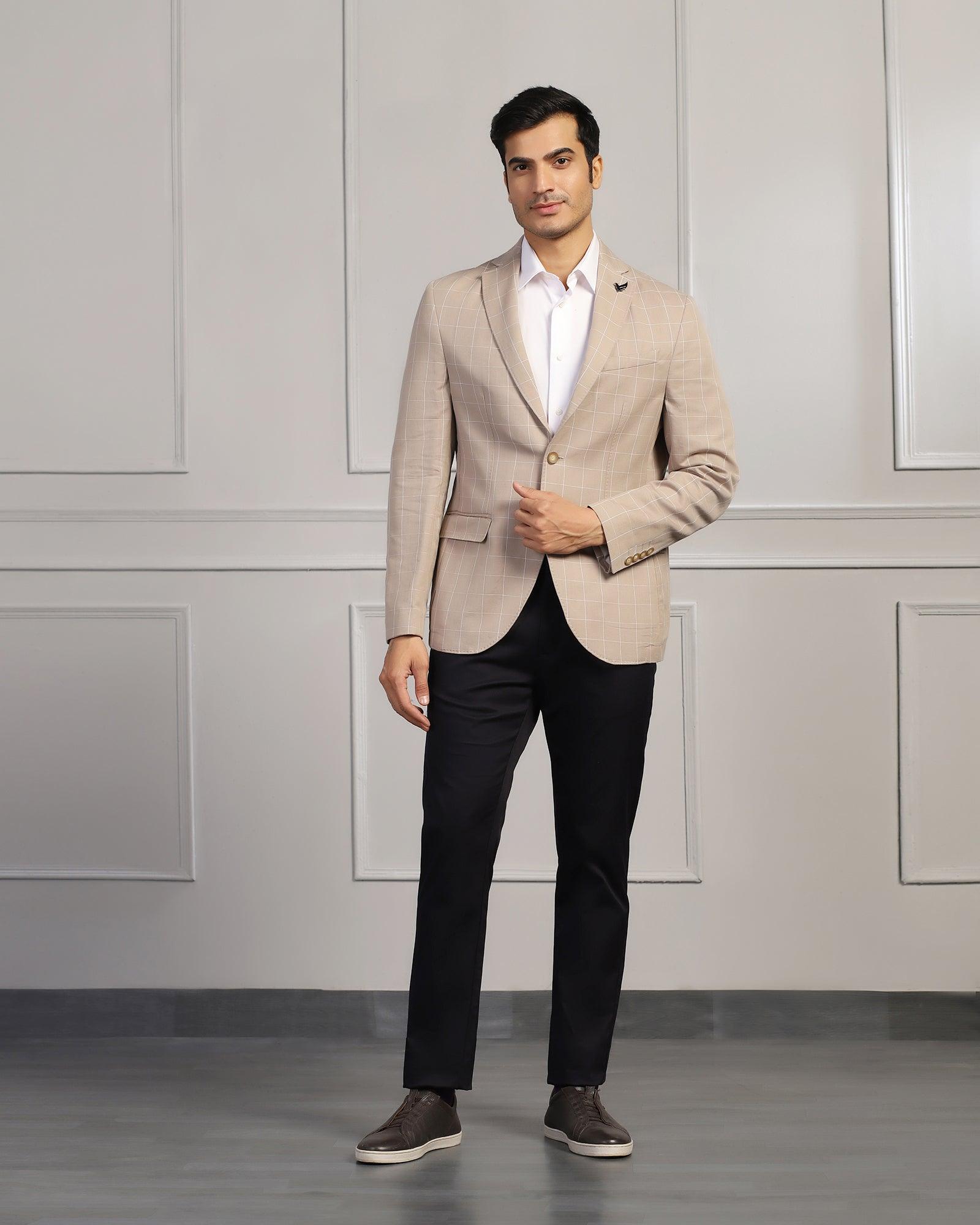 Linen Casual Brown Check Blazer - Timothy - Blackberrys