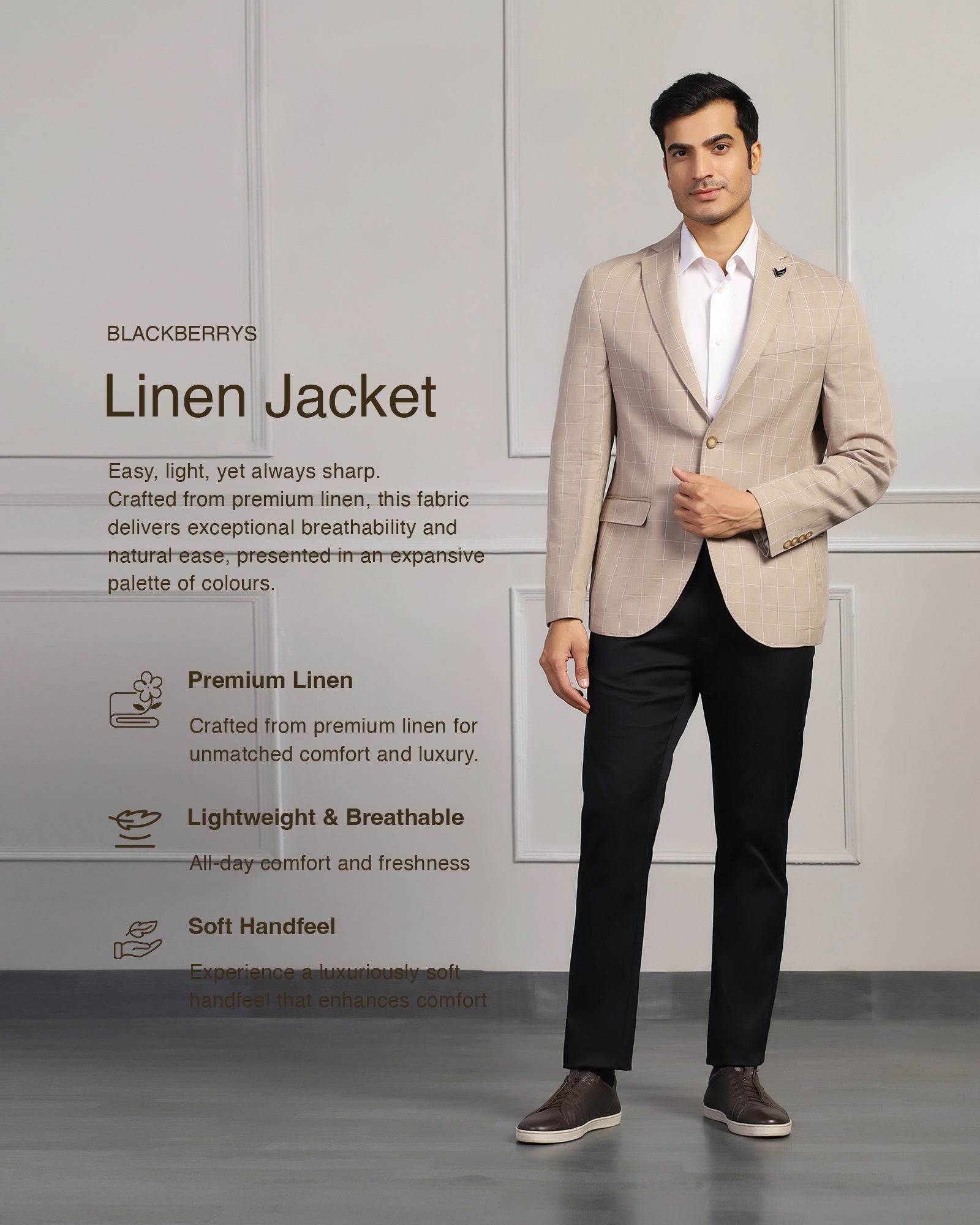 Linen Casual Brown Check Blazer - Timothy
