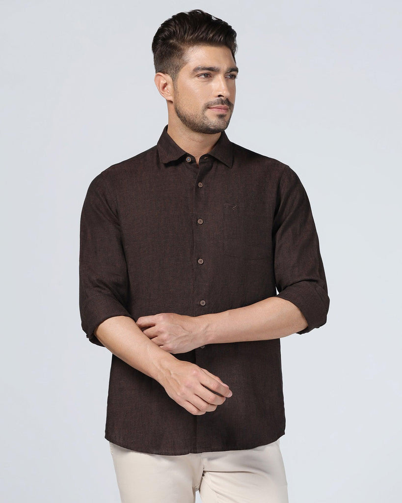 Linen Casual Brown Solid Shirt - Xander