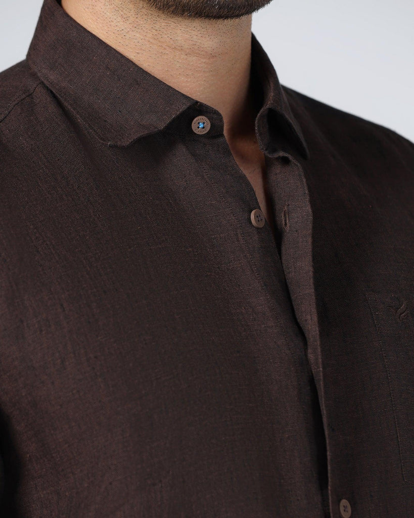 Linen Casual Brown Solid Shirt - Xander