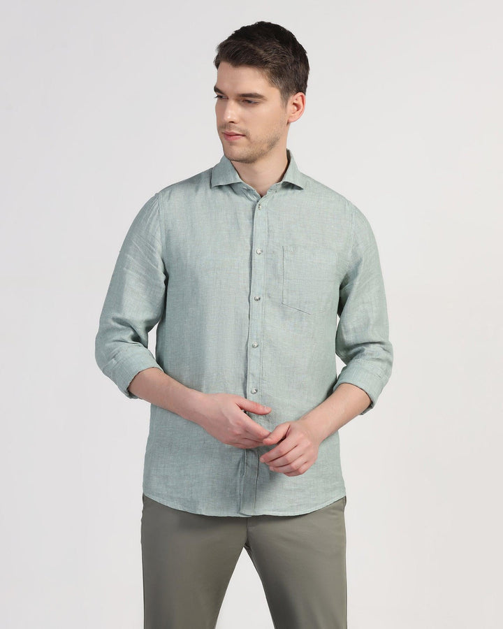 Linen Casual Green Solid Shirt - Stefan