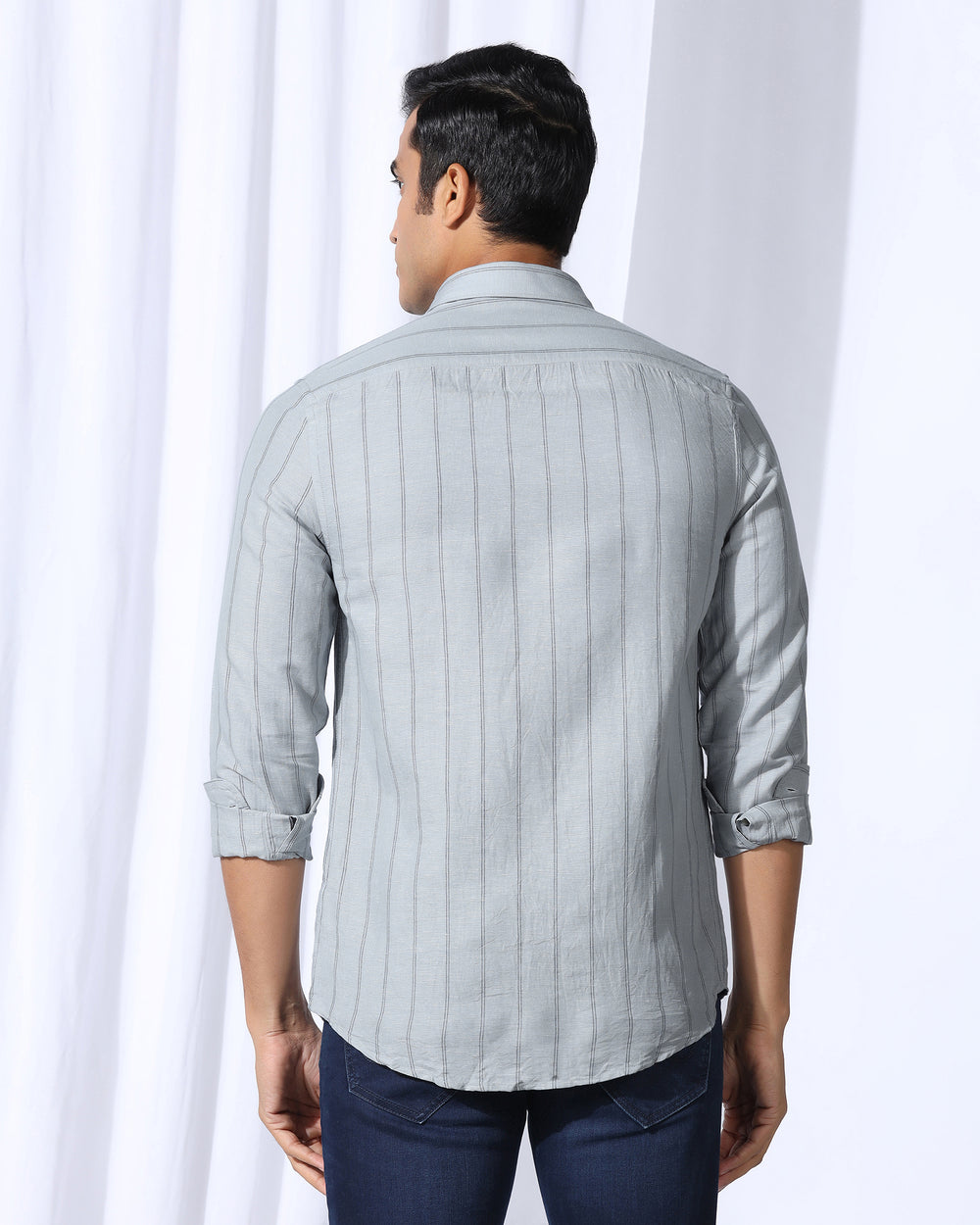 Minimalist Grey Stripes Everyday Cotton Satin Shirt main image 1