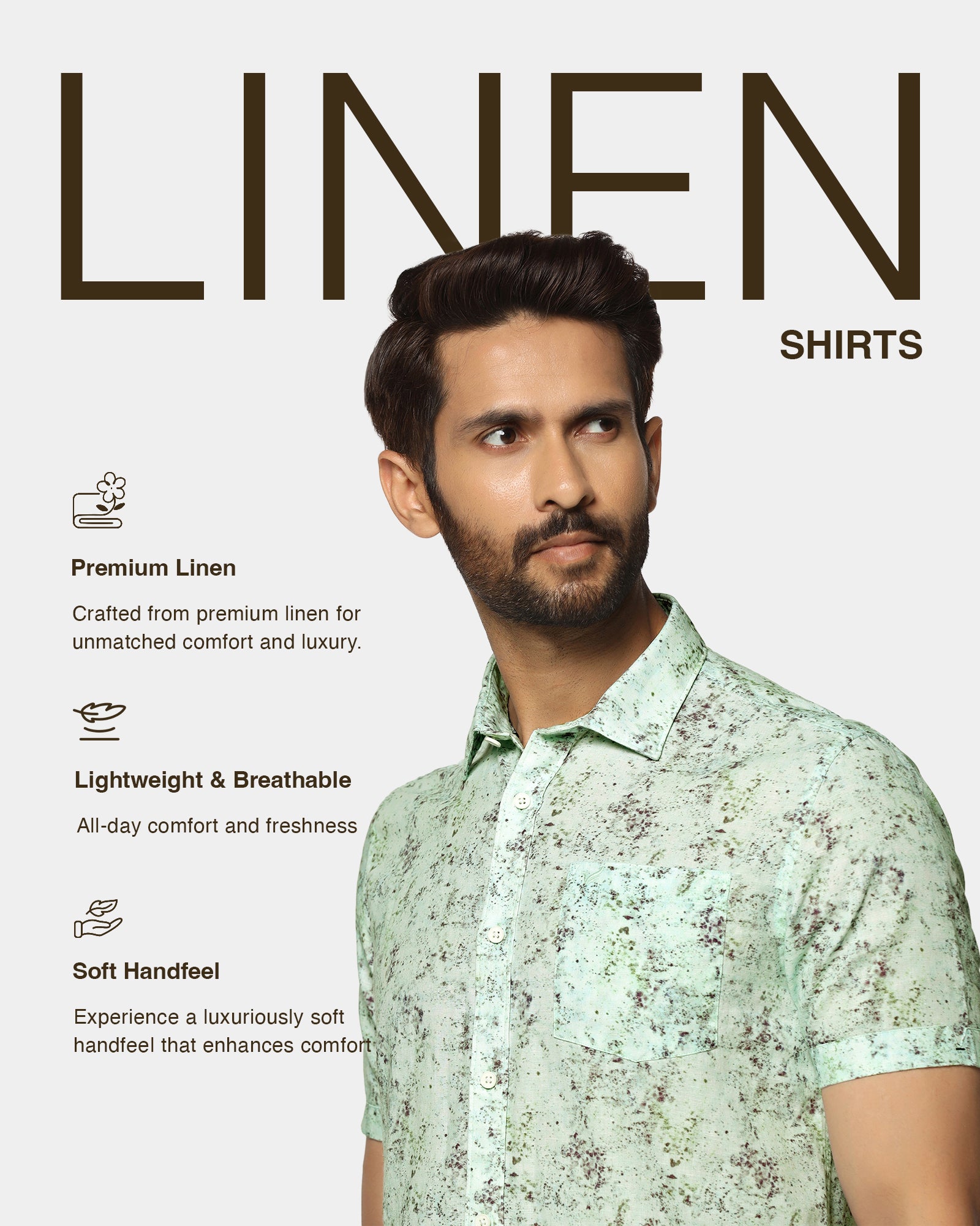 Linen Casual Half Sleeve Grey Printed Shirt - Gabin