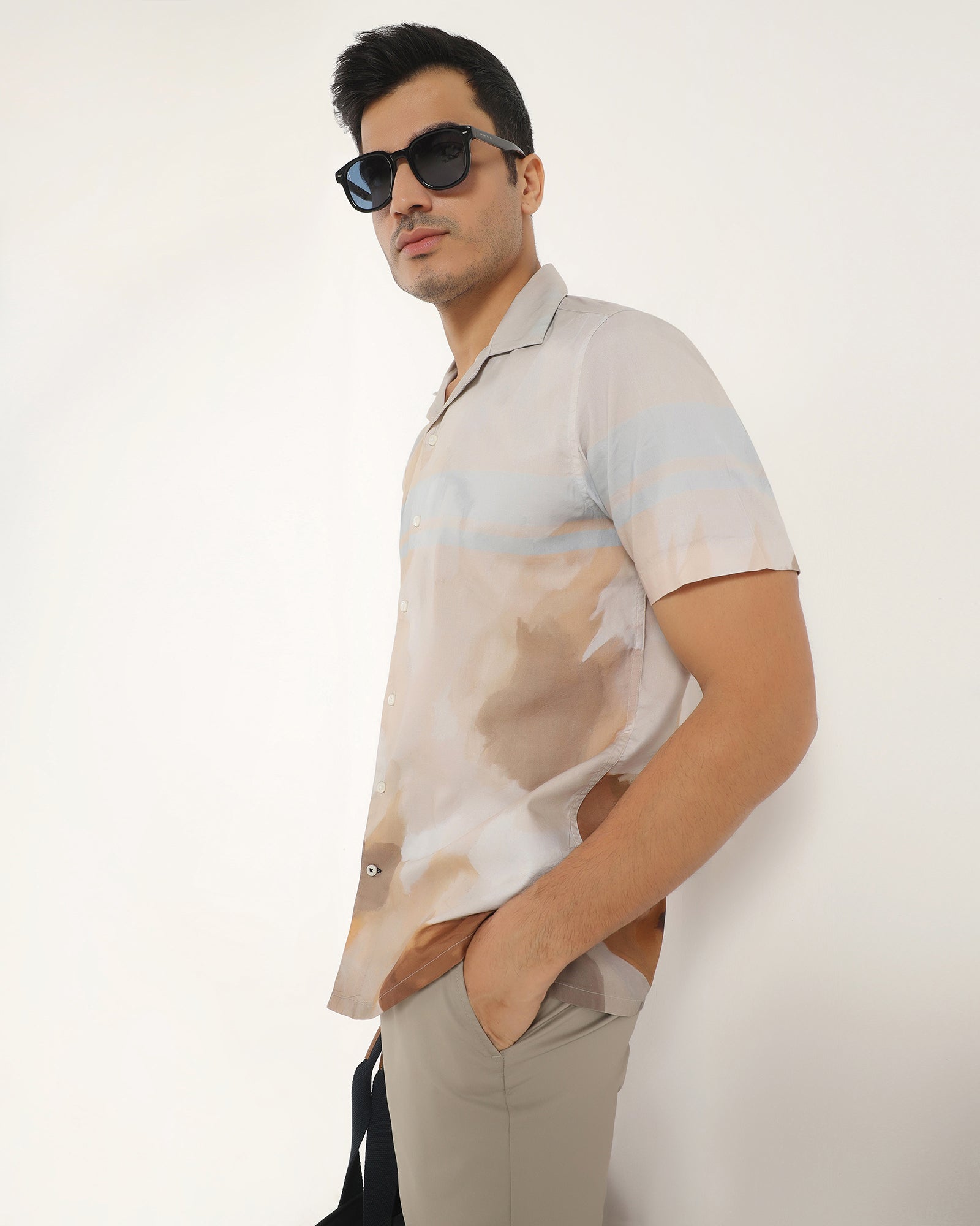 Linen Casual Half Sleeve Ochre Printed Shirt - Avery