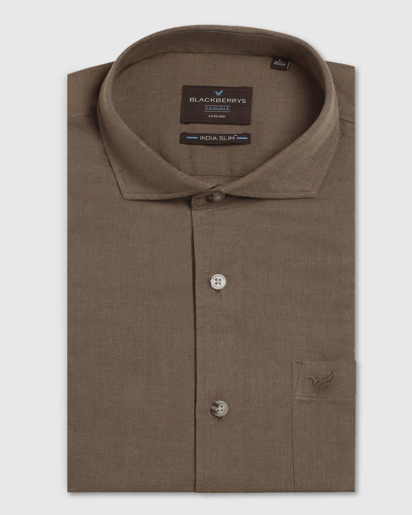 Linen Casual Half Sleeve Olive Solid Shirt - Salmon