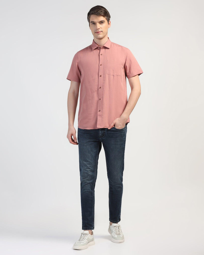 Linen Casual Half Sleeve Pink Solid Shirt - Salmon