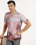 Linen Casual Half Sleeve Red Printed Shirt - avery