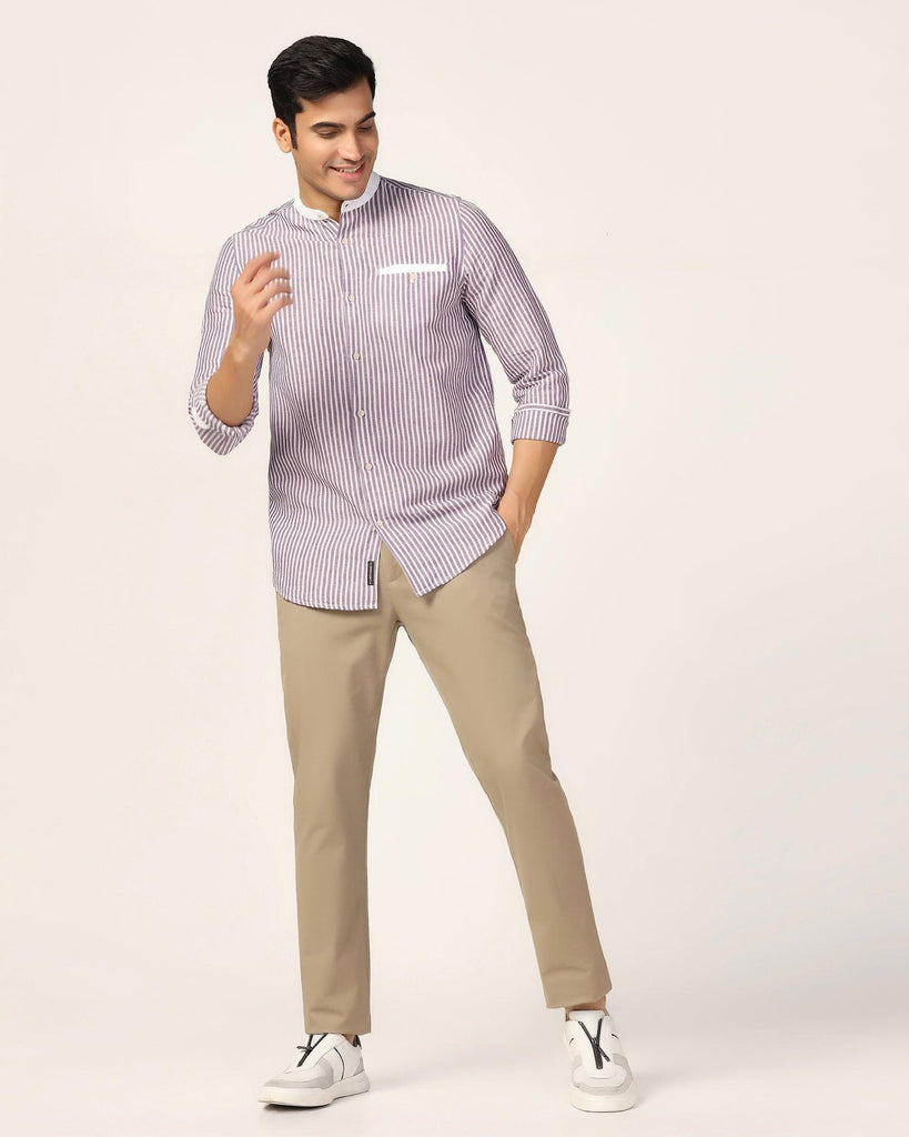 Linen Casual Lavender Stripe Shirt - Fiji