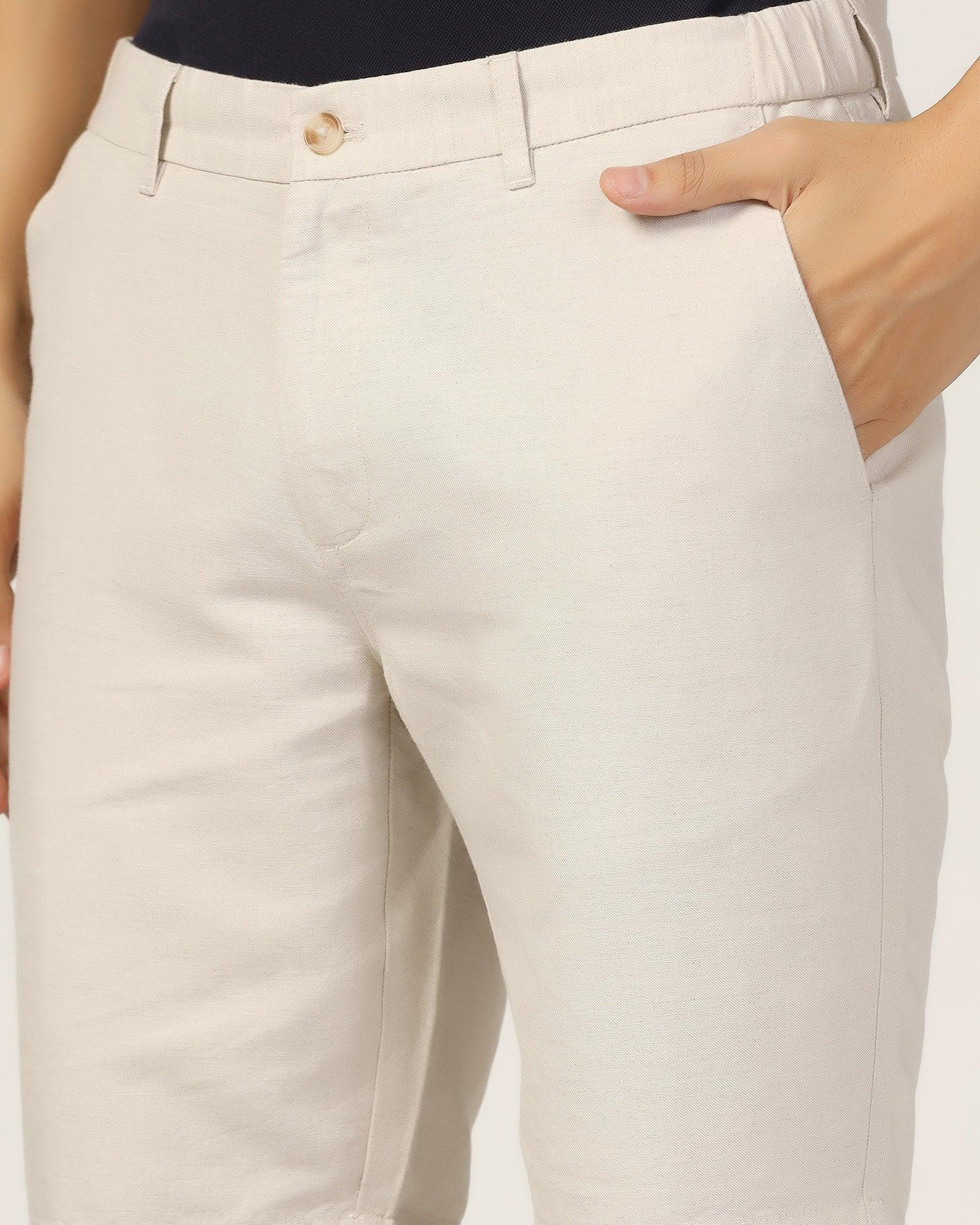 Linen Casual Natural Solid Shorts - Kin