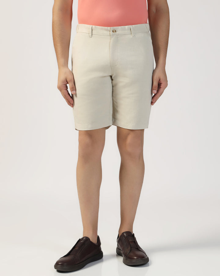 Linen Casual Natural Solid Shorts - Kin