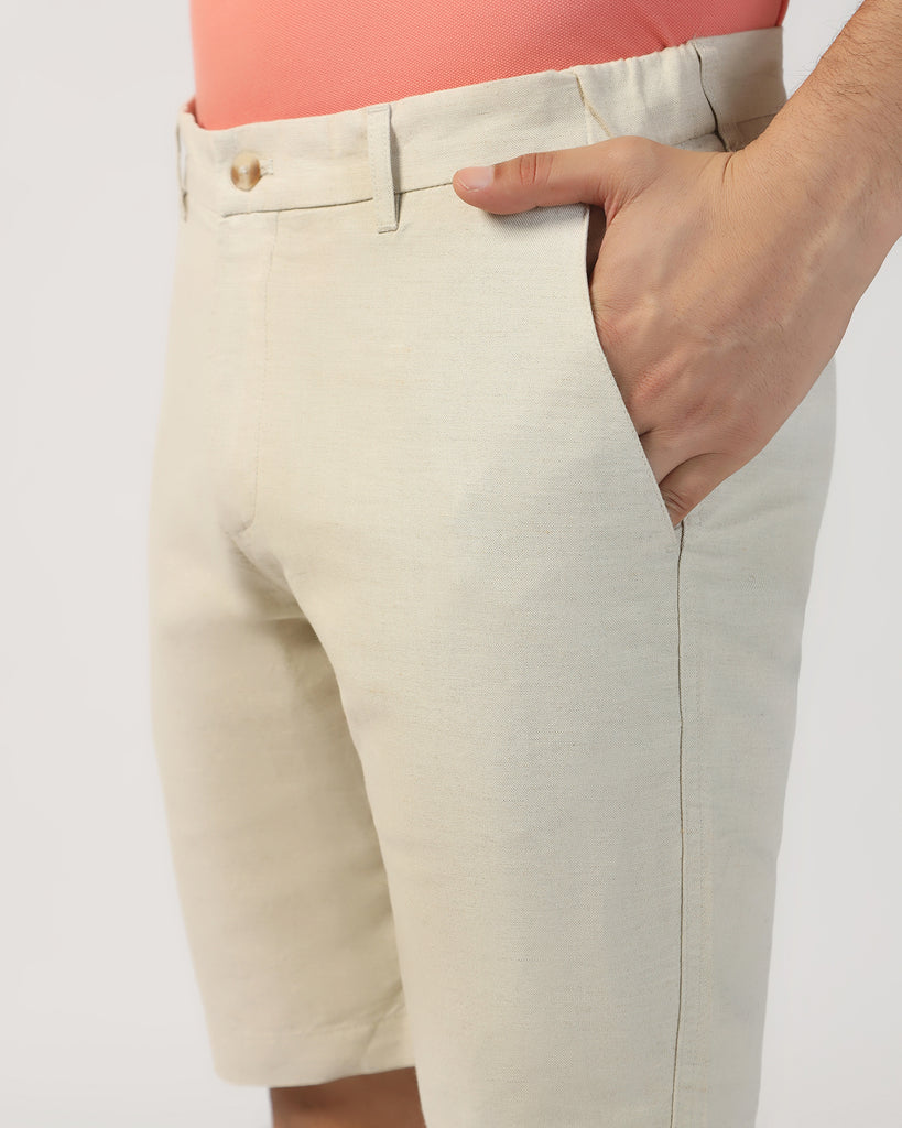 Linen Casual Natural Solid Shorts - Kin