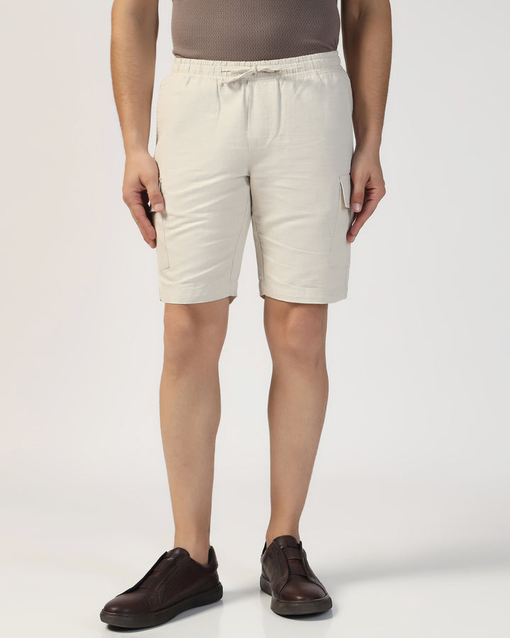 Linen Casual Natural Solid Shorts - Kin