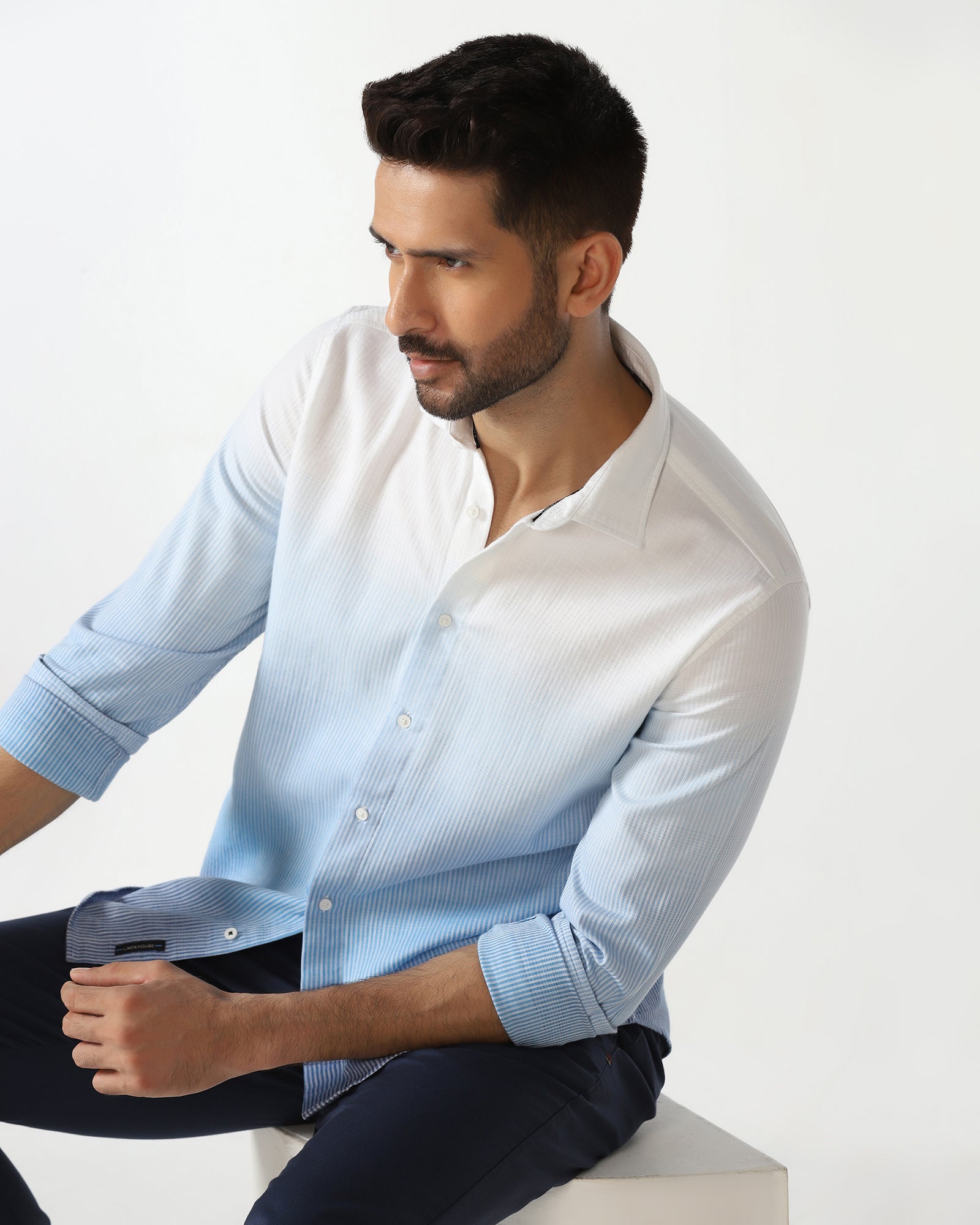 Linen Casual Navy Printed Shirt - Rayen