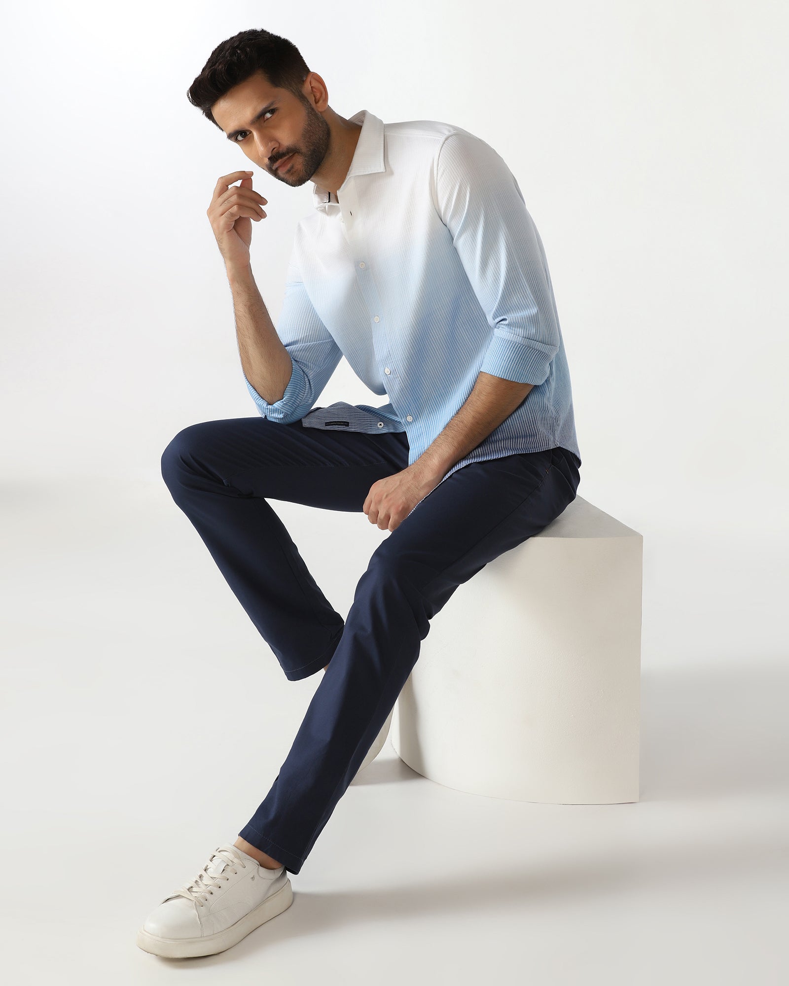 Linen Casual Navy Printed Shirt - Rayen