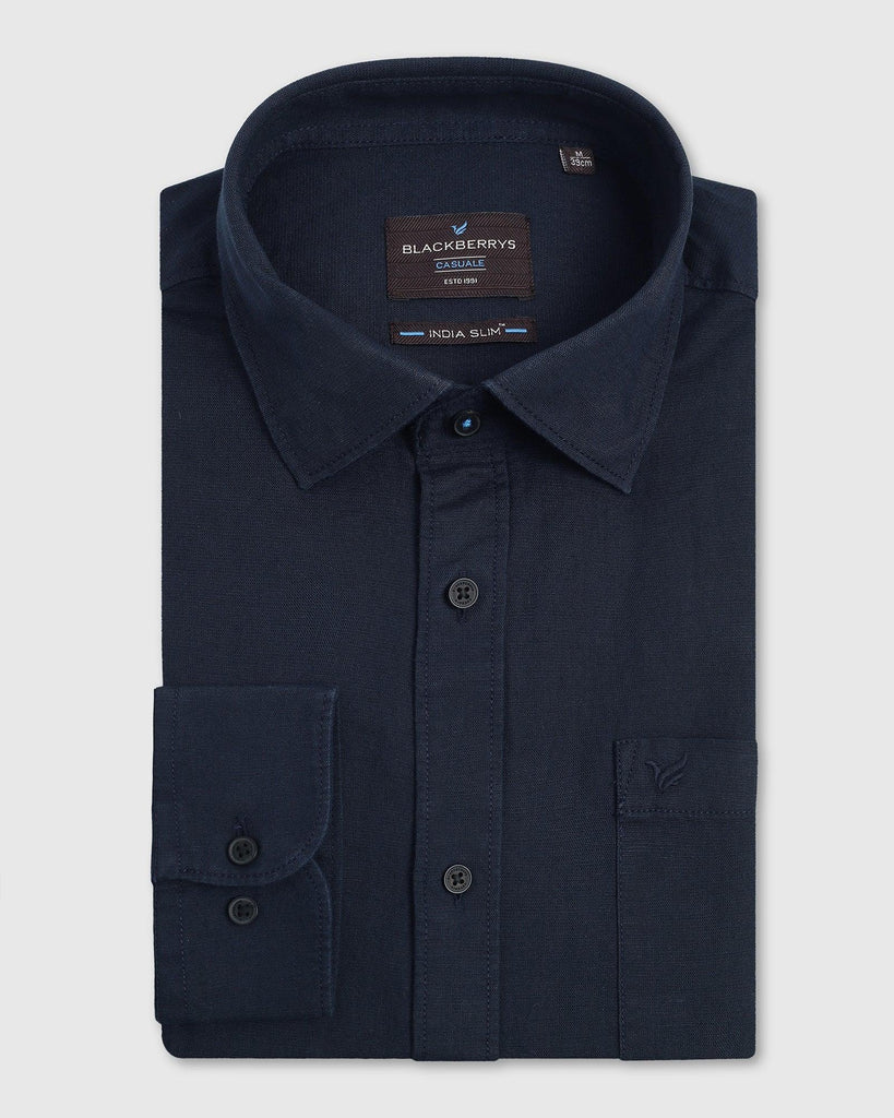 Linen Casual Navy Solid Shirt - Lang