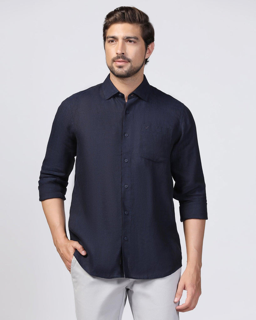 Linen Casual Navy Solid Shirt - Xander