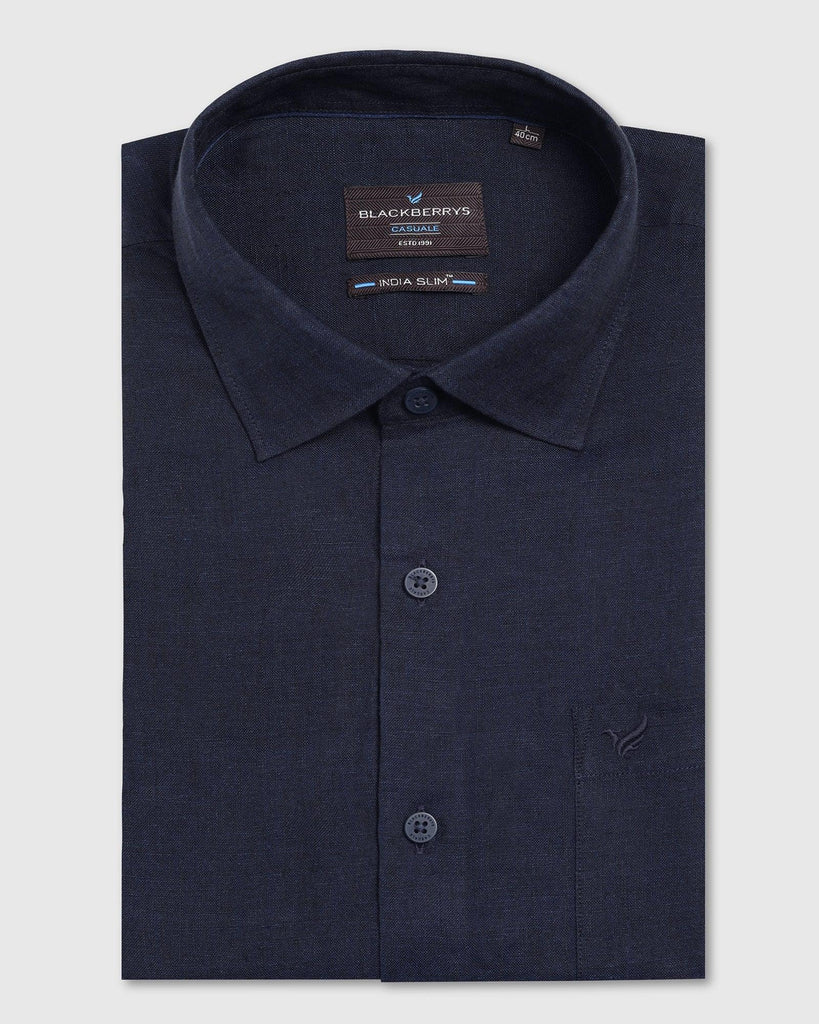 Linen Casual Navy Solid Shirt - Xander