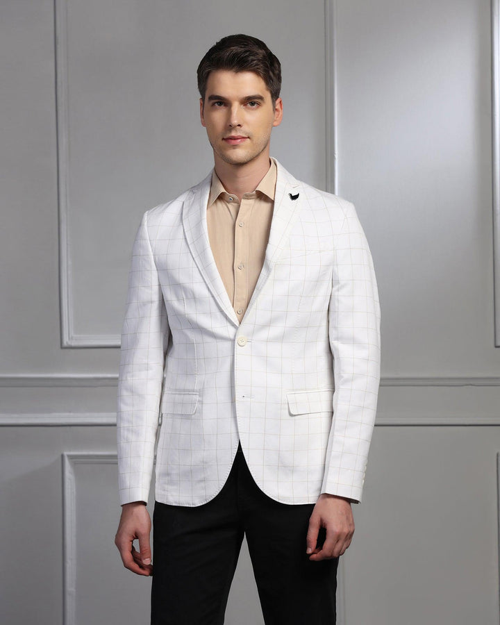 Linen Casual Off White Check Blazer - Timothy