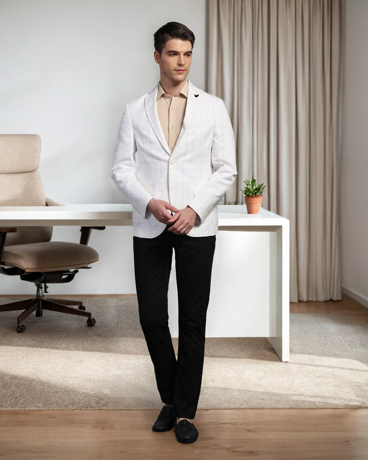 Linen Casual Off White Check Blazer - Timothy