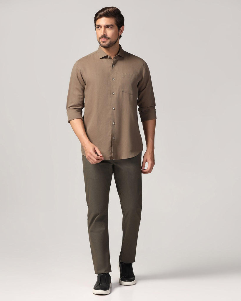 Linen Casual Olive Solid Shirt - Salmon