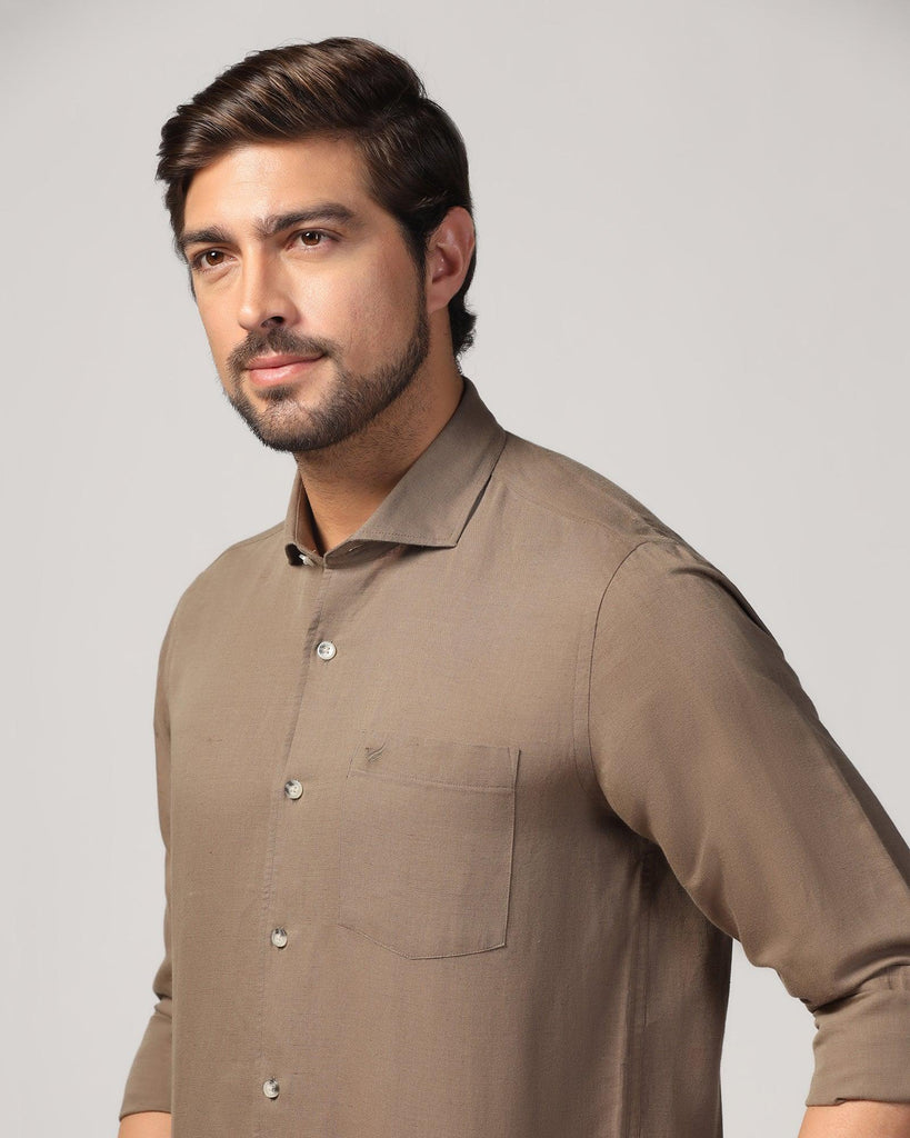 Linen Casual Olive Solid Shirt - Salmon