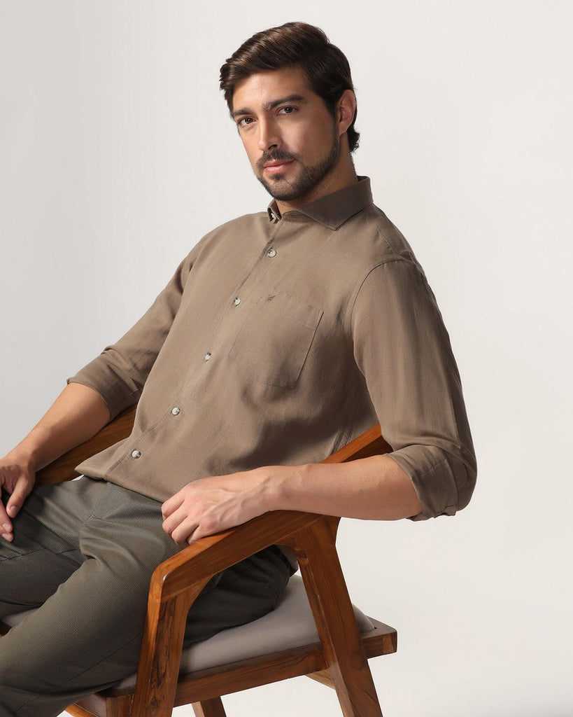 Linen Casual Olive Solid Shirt - Salmon