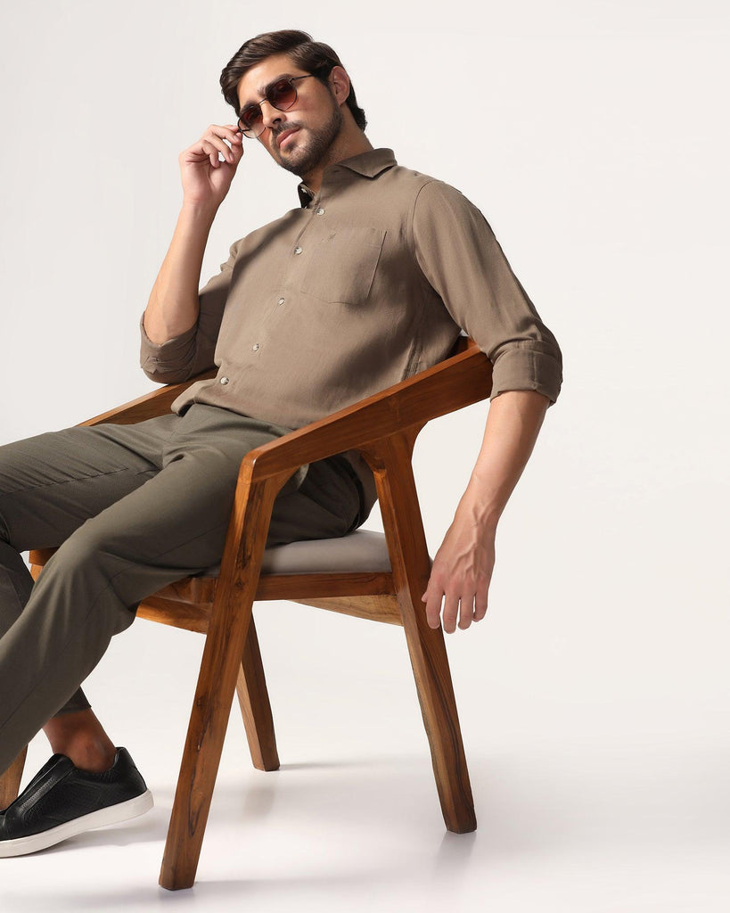 Linen Casual Olive Solid Shirt - Salmon