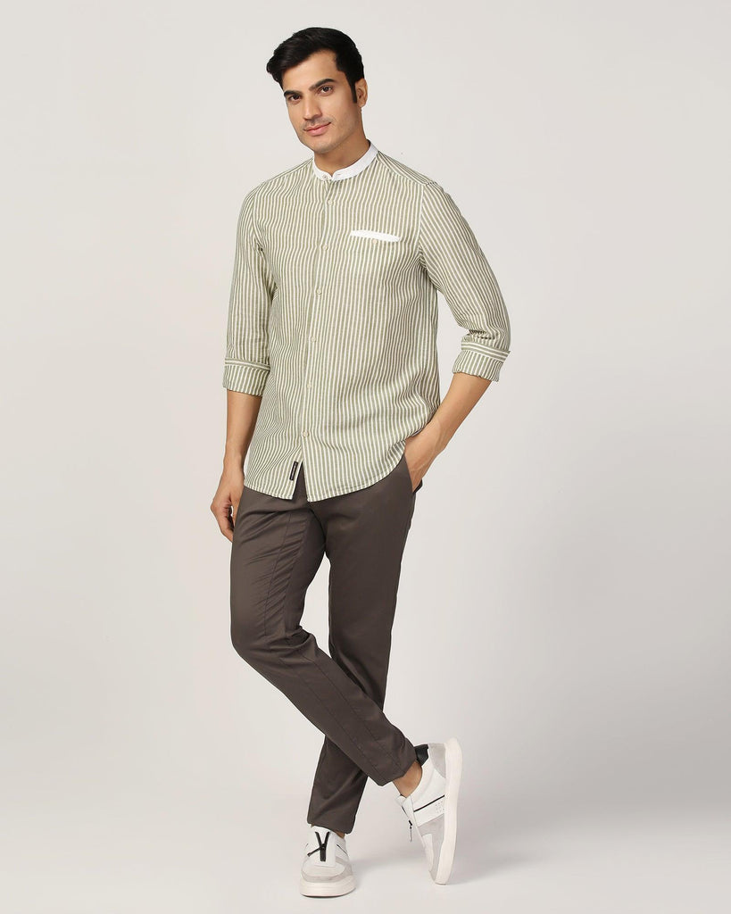 Linen Casual Olive Stripe Shirt - Fiji