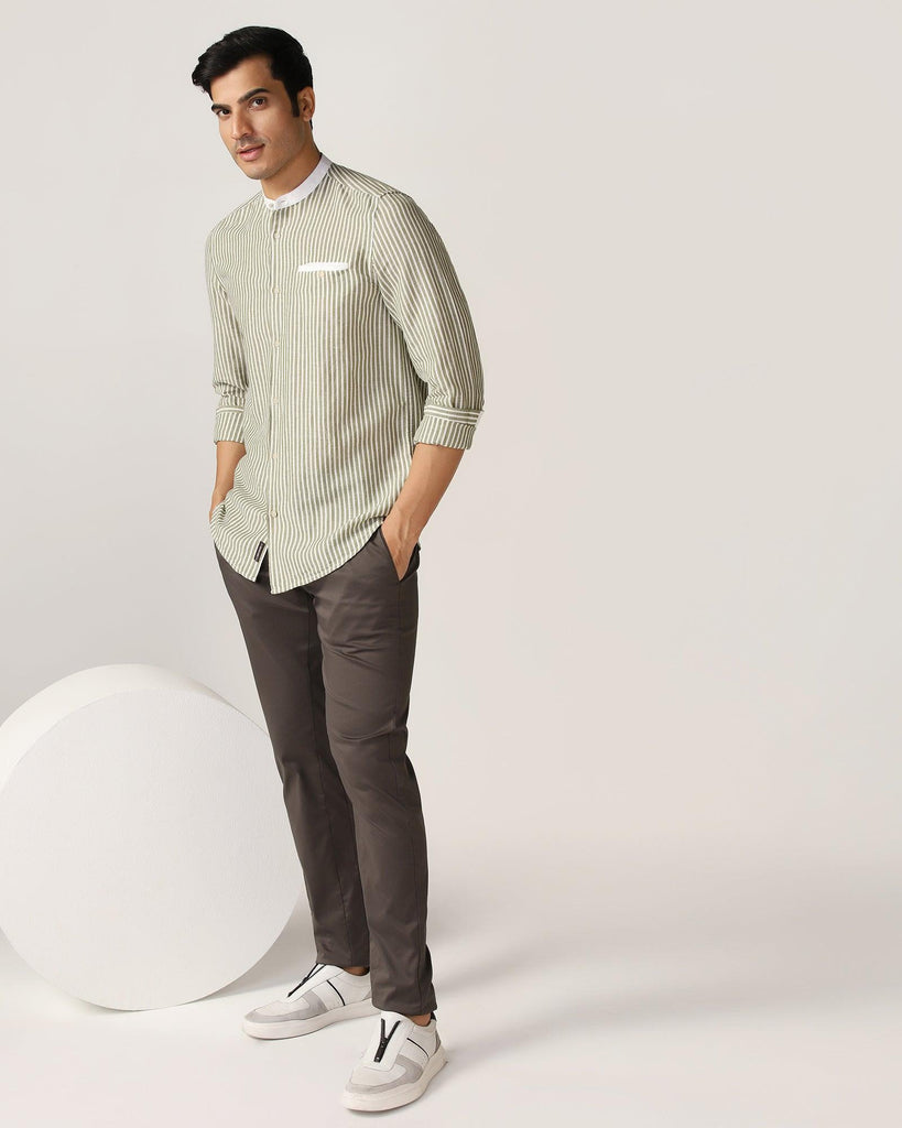 Linen Casual Olive Stripe Shirt - Fiji