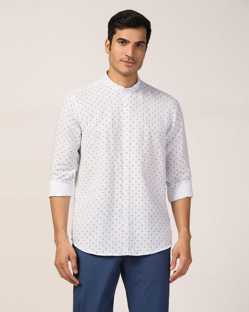 Linen Casual White Printed Shirt - Leaf