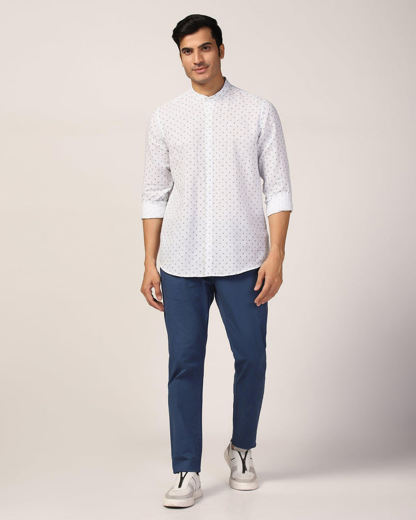 Linen Casual White Printed Shirt - Leaf